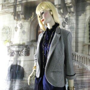 Anthropologie by Willow & Clay Women's Blazer Sz 8 Navy and White Horiz Design